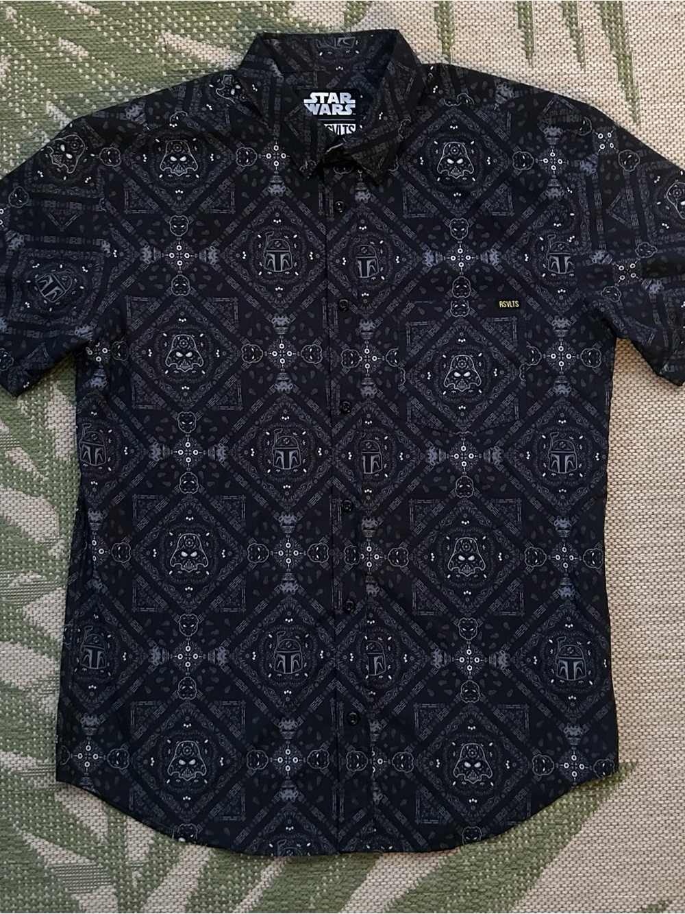 RSVLTS Black Star Wars Patterned Short-Sleeve Button-Up Shirt
